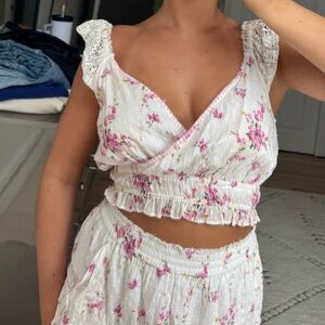 Floral Sleeveless Top with Pink Accents